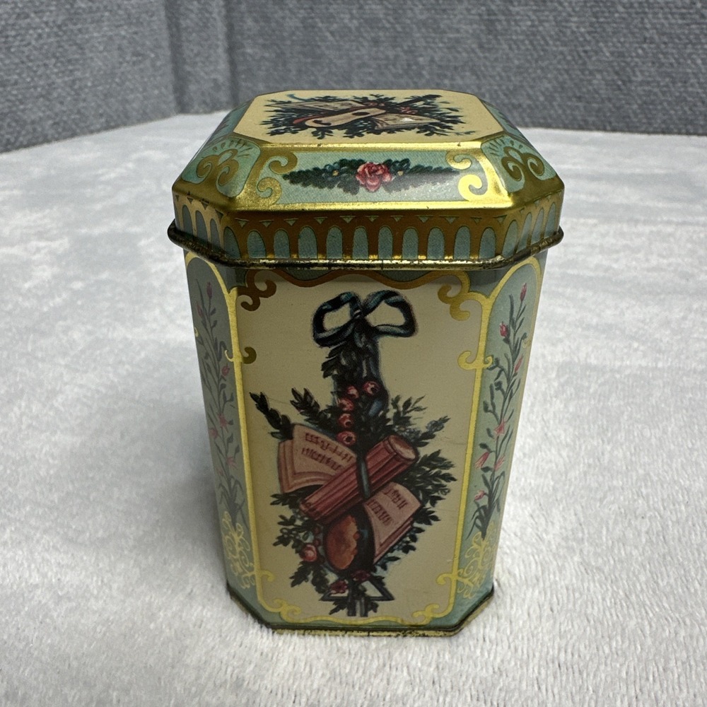 Vintage Meister Tin Container Made in Brazil Victorian Music Theme Christmas
